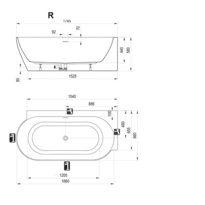 Ravak vonia Freedom Corner II Tec 175x86, laisvai pastatoma, sifono dangtelis baltos spalvos, pasirinkite vonios spalvą