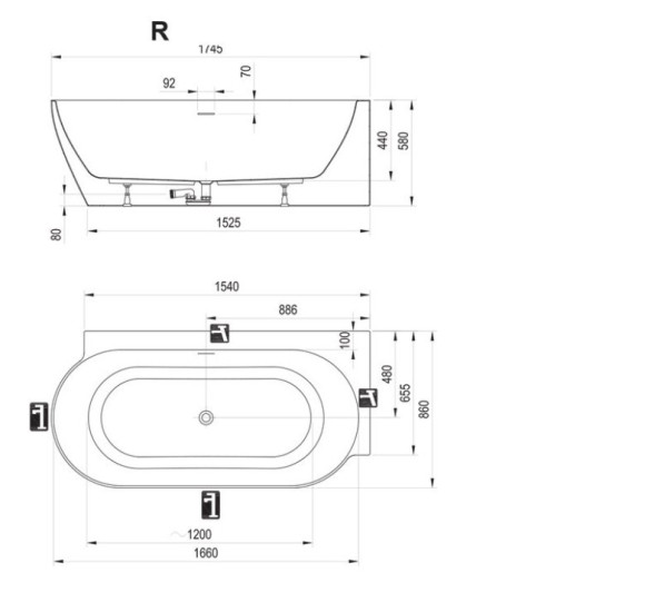 Ravak vonia Freedom Corner II Tec 175x86, laisvai pastatoma, sifono dangtelis baltos spalvos, pasirinkite vonios spalvą