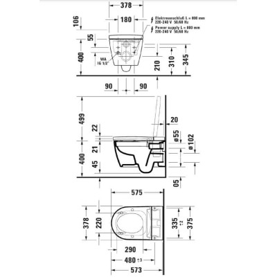 Duravit SensoWash® Starck f Lite Compact pakabinamas išmanus klozetas su "Soft Close" dangčiu