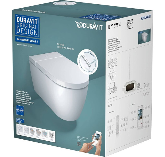 Duravit SensoWash® Starck f Lite Compact pakabinamas išmanus klozetas su "Soft Close" dangčiu