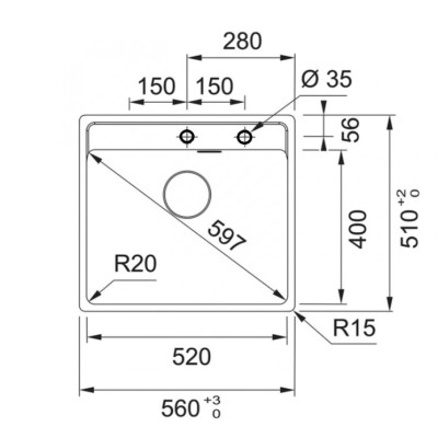 IŠPARDAVIMAS. Franke MRG 610-52 A plautuvė montuojama ant stalviršio, juoda matinė (išgręžtos skylės)