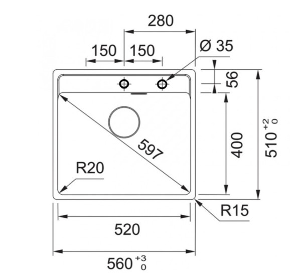 IŠPARDAVIMAS. Franke MRG 610-52 A plautuvė montuojama ant stalviršio, juoda matinė (išgręžtos skylės)