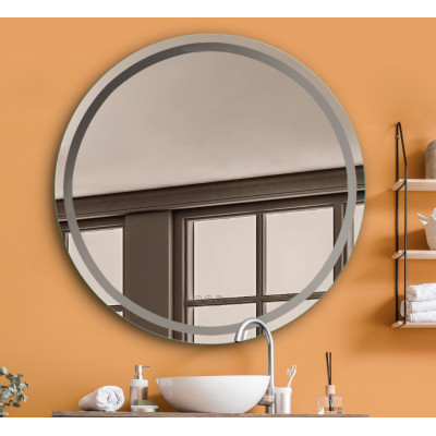 FOCCO LED apvalus veidrodis, 80 cm skersmuo, priekinis apšvietimas 3000-5700K, šildomas kilimėlis, dimeriavimas