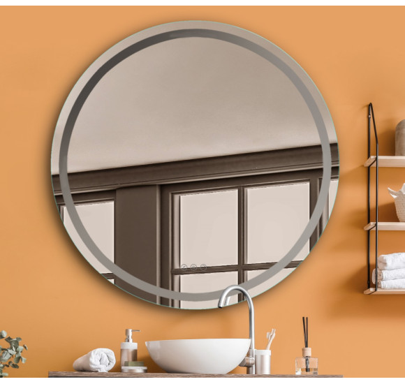 FOCCO LED apvalus veidrodis, 80 cm skersmuo, priekinis apšvietimas 3000-5700K, šildomas kilimėlis, dimeriavimas