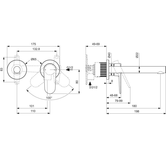 Ideal Standard CeraLife O BE019AA potinkinis praustuvo maišytuvas, chromo spalvos