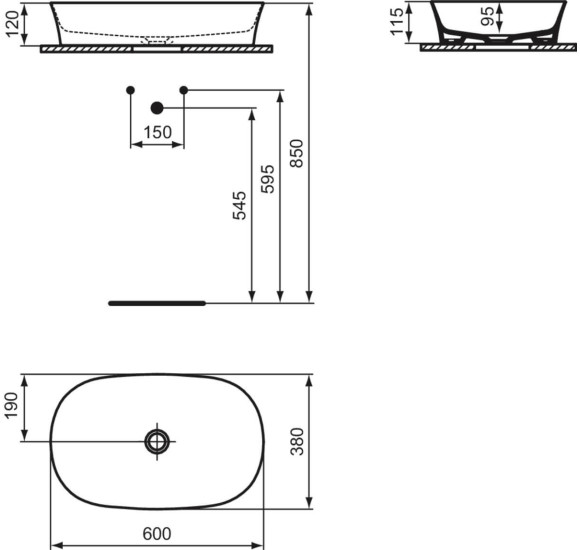 Ideal Standard Ipalyss E1396V3 ant stalviršio pastatomas praustuvas 60 cm, juodos matinės spalvos
