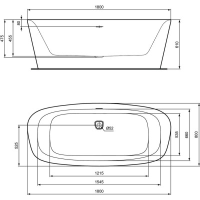 Ideal Standard Dea K8721V3 laisvai pastatoma akrilinė vonia 180x80 cm, juodos matinės spalvos