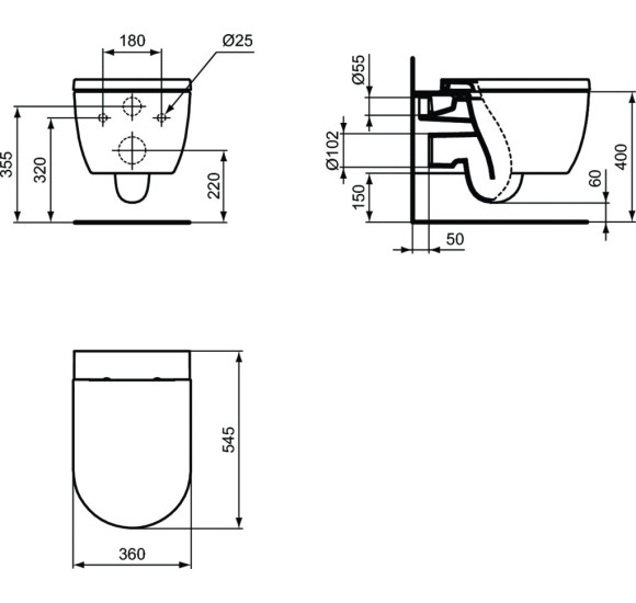 Ideal Standard Blend Curve pakabinamas klozetas su "Slim Soft Close" dangčiu, Aquablade® nuleidimo technologija