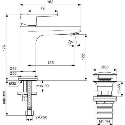 Ideal Standard Cerafine O maišytuvas praustuvui su dugno vožtuvu, pasirinkite spalvą
