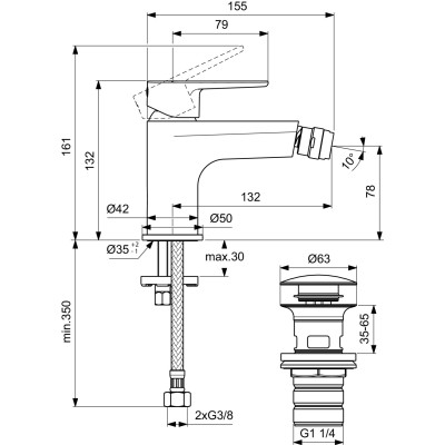 Ideal Standard Cerafine O bide maišytuvas su Click-Clack dugno vožtuvu, pasirinkite spalvą