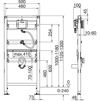 Viega Prevista Dry potinkinis pisuaro rėmas, 1120x500x100 mm