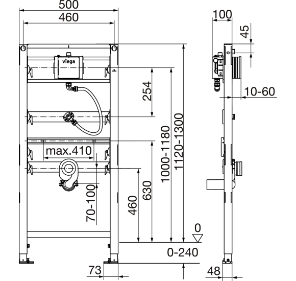 Viega Prevista Dry potinkinis pisuaro rėmas, 1120x500x100 mm