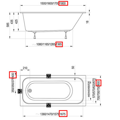 Ravak Chrome Slim, stačiakampė vonia 180x80cm (CE21300000)