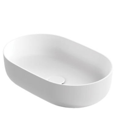 Balteco NEO O Xonyx akmens masės pastatomas praustuvas, 56x36x14cm, baltas matinis, dugno vožtuvas komplekte