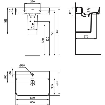 Ideal Standard Strada II praustuvas, 60 cm, baltos blizgios spalvos