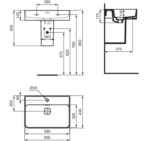 Ideal Standard Strada II praustuvas, 60 cm, baltos blizgios spalvos