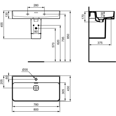 Ideal Standard Strada II praustuvas, 80 cm, baltos blizgios spalvos