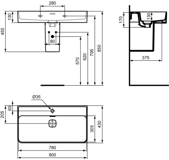 Ideal Standard Strada II praustuvas, 80 cm, baltos blizgios spalvos