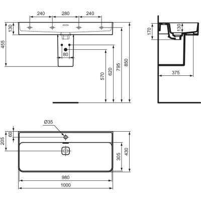 Ideal Standard Strada II praustuvas, 100 cm, baltos blizgios spalvos