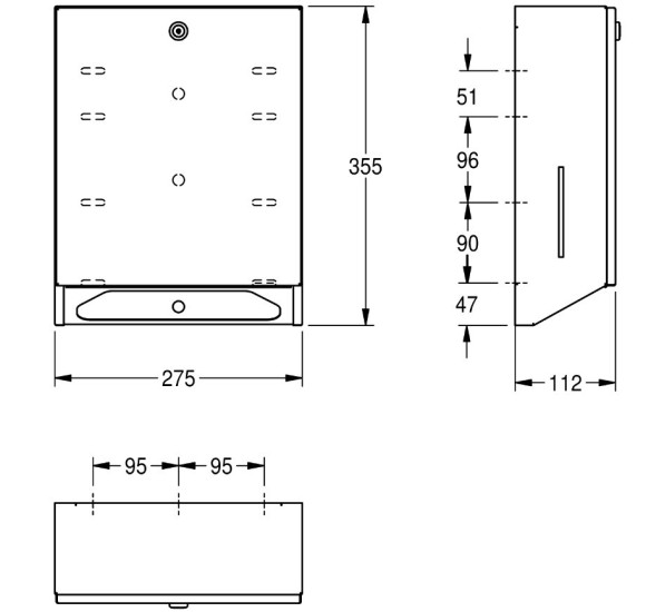 KWC Rodan rankšluostinio popieriaus laikiklis-dozatorius, iš nerūdijančio plieno, 300-400vnt. talpa, matinis