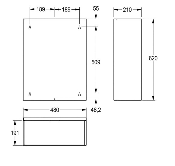 KWC Rodan pakabinama šiukšliadėžė iš nerūdijančio plieno, 60l talpos, 480x620x210mm, matinė