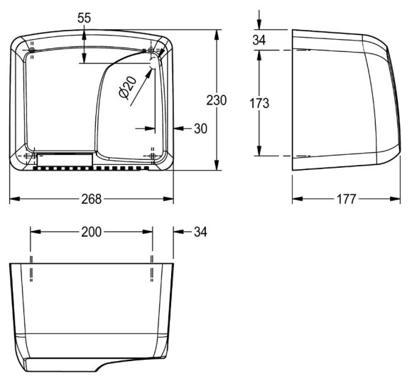 KWC elektroninis rankų džiovintuvas, 1800W, baltos spalvos