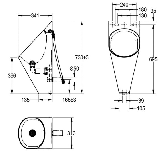 KWC Campus nerūdijančio plieno pisuaras