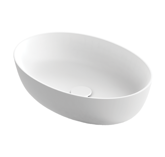 Balteco NEO E Xonyx akmens masės pastatomas praustuvas, 54x38x14cm, baltos matinės spalvos, dugno vožtuvas komplekte