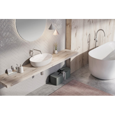 Balteco NEO E Xonyx akmens masės pastatomas praustuvas, 54x38x14cm, baltos matinės spalvos, dugno vožtuvas komplekte