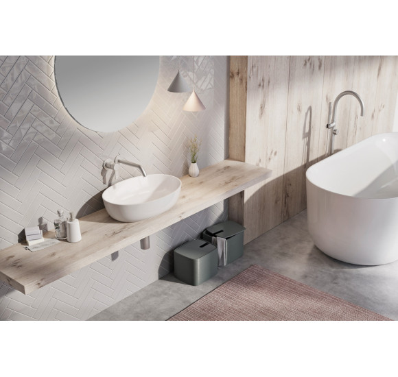 Balteco NEO E Xonyx akmens masės pastatomas praustuvas, 54x38x14cm, baltos matinės spalvos, dugno vožtuvas komplekte