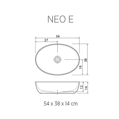 Balteco NEO E Xonyx akmens masės pastatomas praustuvas, 54x38x14cm, baltos matinės spalvos, dugno vožtuvas komplekte