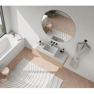 Balteco NEO Q Xonyx akmens masės pastatomas praustuvas, 50x35x13cm, baltos matinės spalvos, dugno vožtuvas komplekte