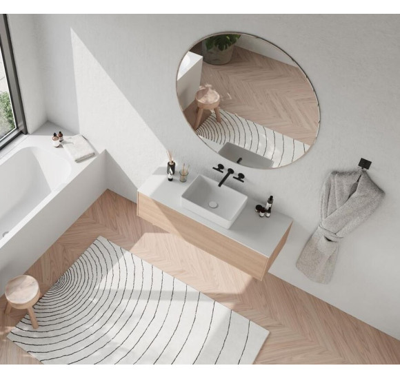 Balteco NEO Q Xonyx akmens masės pastatomas praustuvas, 50x35x13cm, baltos matinės spalvos, dugno vožtuvas komplekte