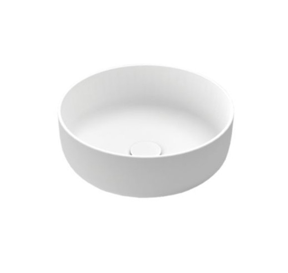 Balteco NEO C Xonyx akmens masės pastatomas praustuvas, 41 cm skersmens, baltos matinės spalvos, dugno vožtuvas komplekte