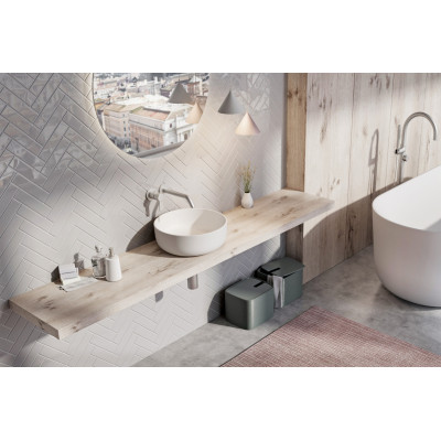 Balteco NEO C Xonyx akmens masės pastatomas praustuvas, 41 cm skersmens, baltos matinės spalvos, dugno vožtuvas komplekte