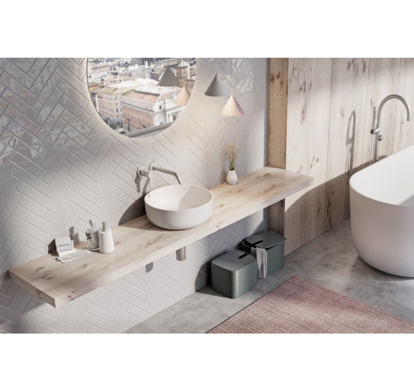 Balteco NEO C Xonyx akmens masės pastatomas praustuvas, 41 cm skersmens, baltos matinės spalvos, dugno vožtuvas komplekte