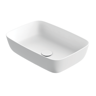 Balteco NEO R Xonyx akmens masės pastatomas praustuvas, 54x38x14cm, baltas matinis, dugno vožtuvas komplekte