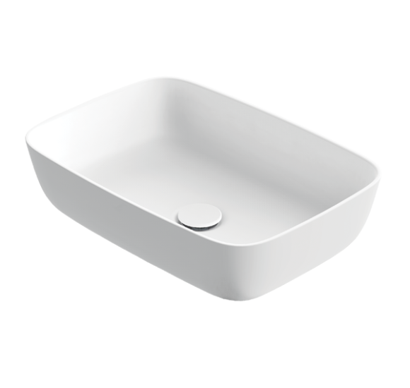 Balteco NEO R Xonyx akmens masės pastatomas praustuvas, 54x38x14cm, baltas matinis, dugno vožtuvas komplekte