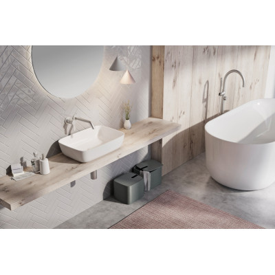 Balteco NEO R Xonyx akmens masės pastatomas praustuvas, 54x38x14cm, baltas matinis, dugno vožtuvas komplekte