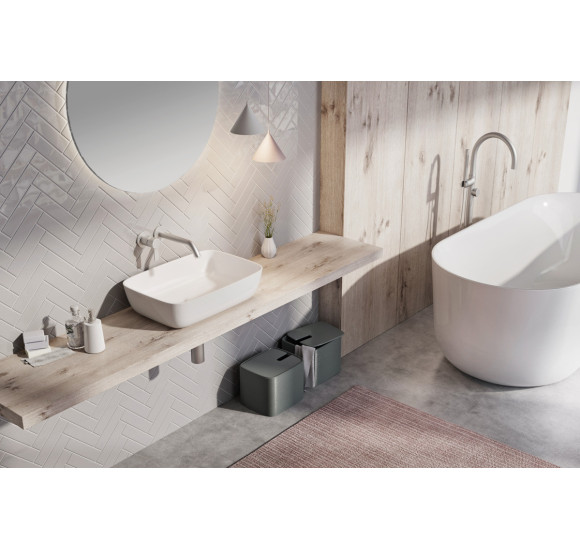 Balteco NEO R Xonyx akmens masės pastatomas praustuvas, 54x38x14cm, baltas matinis, dugno vožtuvas komplekte