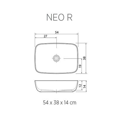 Balteco NEO R Xonyx akmens masės pastatomas praustuvas, 54x38x14cm, baltas matinis, dugno vožtuvas komplekte