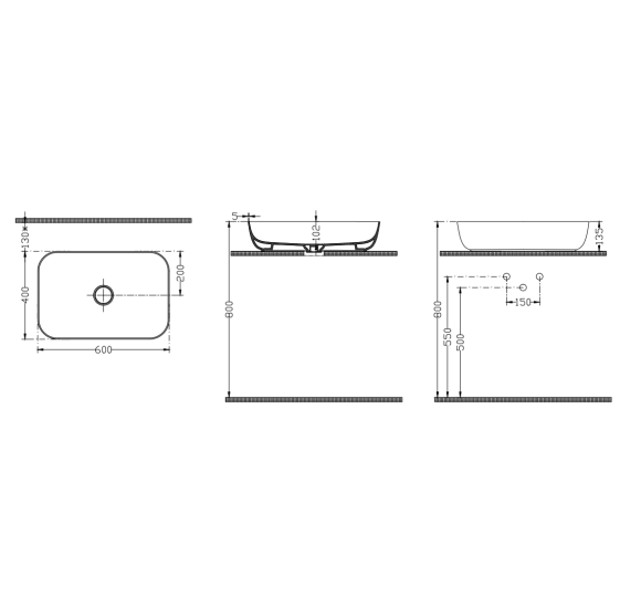 DuraSeramik Orfe praustuvas 60x40,  blizgus baltas