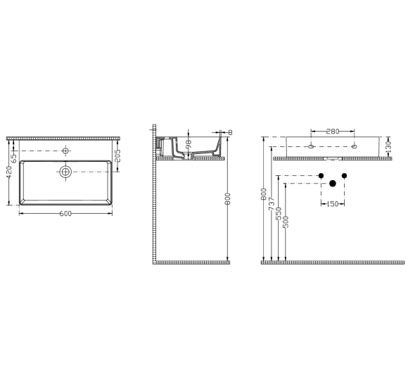 DuraSeramik Twins praustuvas 60x42