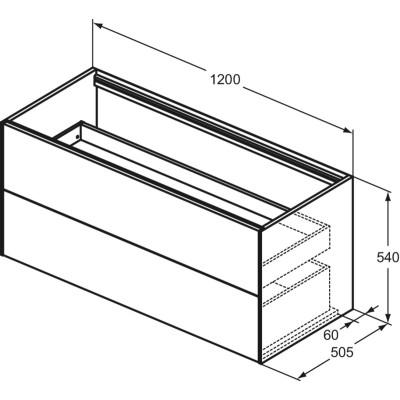 Ideal Standard Conca pakabinama vonios kambario spintelė 120 cm, su 2 stalčiais, šviesaus ąžuolo spalvos