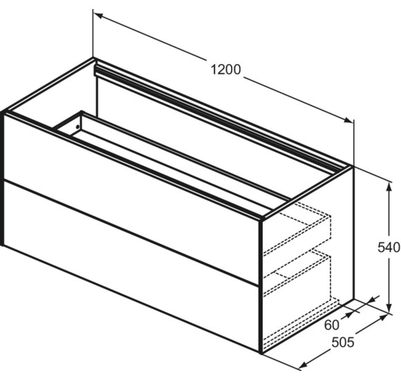 Ideal Standard Conca pakabinama vonios kambario spintelė 120 cm, su 2 stalčiais, šviesaus ąžuolo spalvos