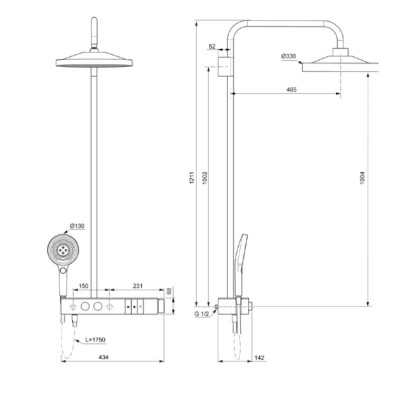 Ideal Standard Ceratherm Solos virštinkinė termostatinė dušo sistema, nerūdijančio plieno spalvos