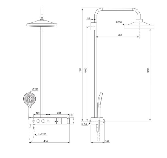 Ideal Standard Ceratherm Solos virštinkinė termostatinė dušo sistema, nerūdijančio plieno spalvos