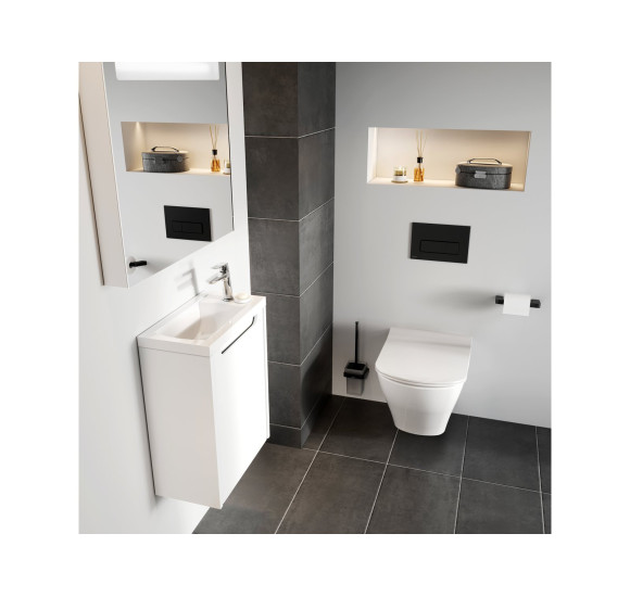 Ravak pakabinamas tualeto šepečio laikiklis su indeliu ir WC šepečiu, juodos matinės spalvos