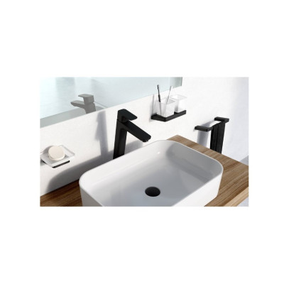 Ravak prie sienos tvirtinamas laikiklis su dviem stiklinėm, juodos matinės spalvos