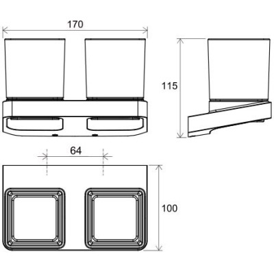 Ravak prie sienos tvirtinamas laikiklis su dviem stiklinėm, juodos matinės spalvos